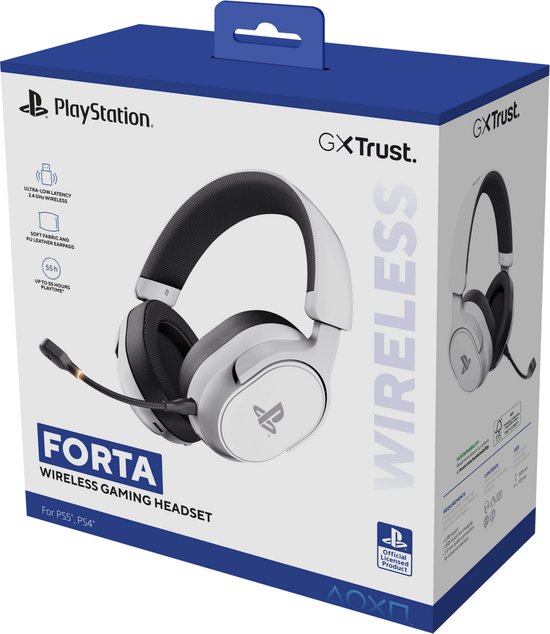 Trust GXT 499W Forta - Draadloze Gaming Headset - Official Licensed voor PS5 - werkt op PS4/PS5 - Batterijduur tot 55 uur - met USB-ontvanger - Wit