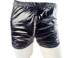 BamBella ® - Boxer short Maat L/XL Datex Zwart (Latex en stof SM kleding BDSM met rits erotische heren kleding ondergoed lingerie onderbroek zwart