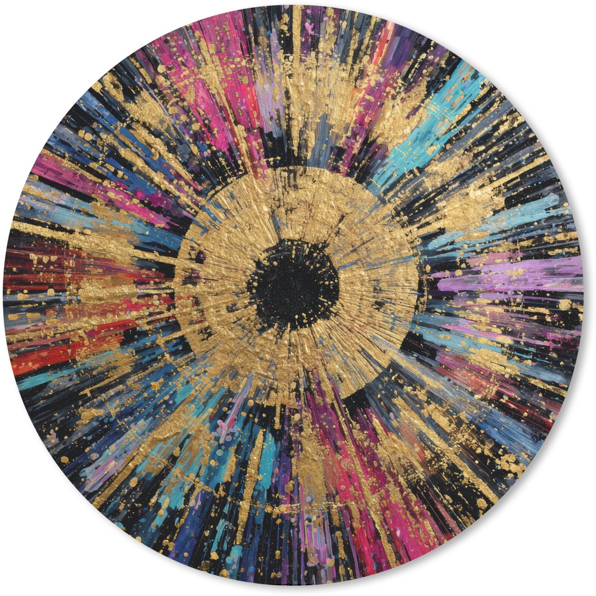 Muismat rond 50x50 cm - Mousepad Explosie - Goud - Kleurrijk - Abstract - Ronde muismatten