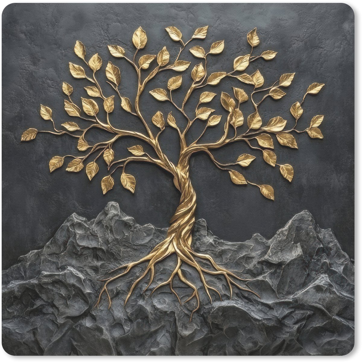 Muismat 30x30 cm - Mousepad Bladeren - Goud - Boom - Rots - Muismatten