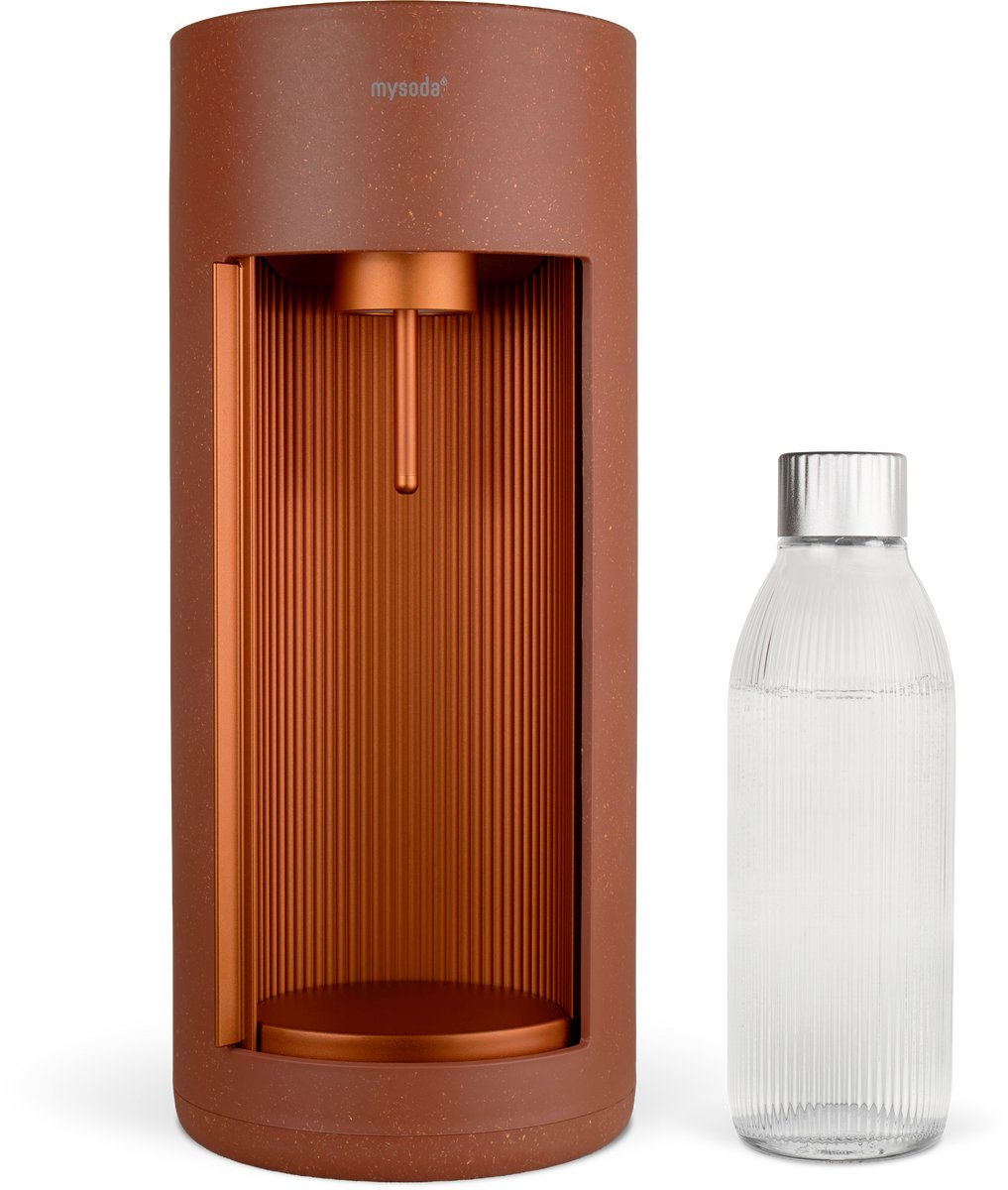 Mysoda Glassy Terracotta- design bruiswatertoestel gemaakt van ecologisch biocomposiet & aluminium - incl 1 glazen fles