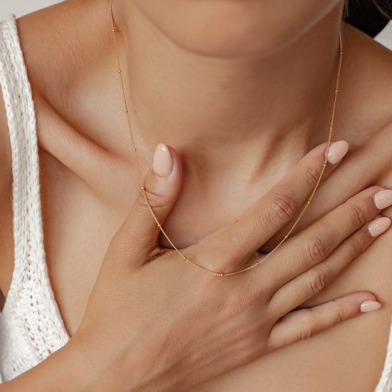 Hey Happiness Fijne Bobbel Ketting Dames 925 Zilver 18K Verguld – 41 cm + 5 cm Verstelbaar – Ketting voor Uw Hanger – Goud