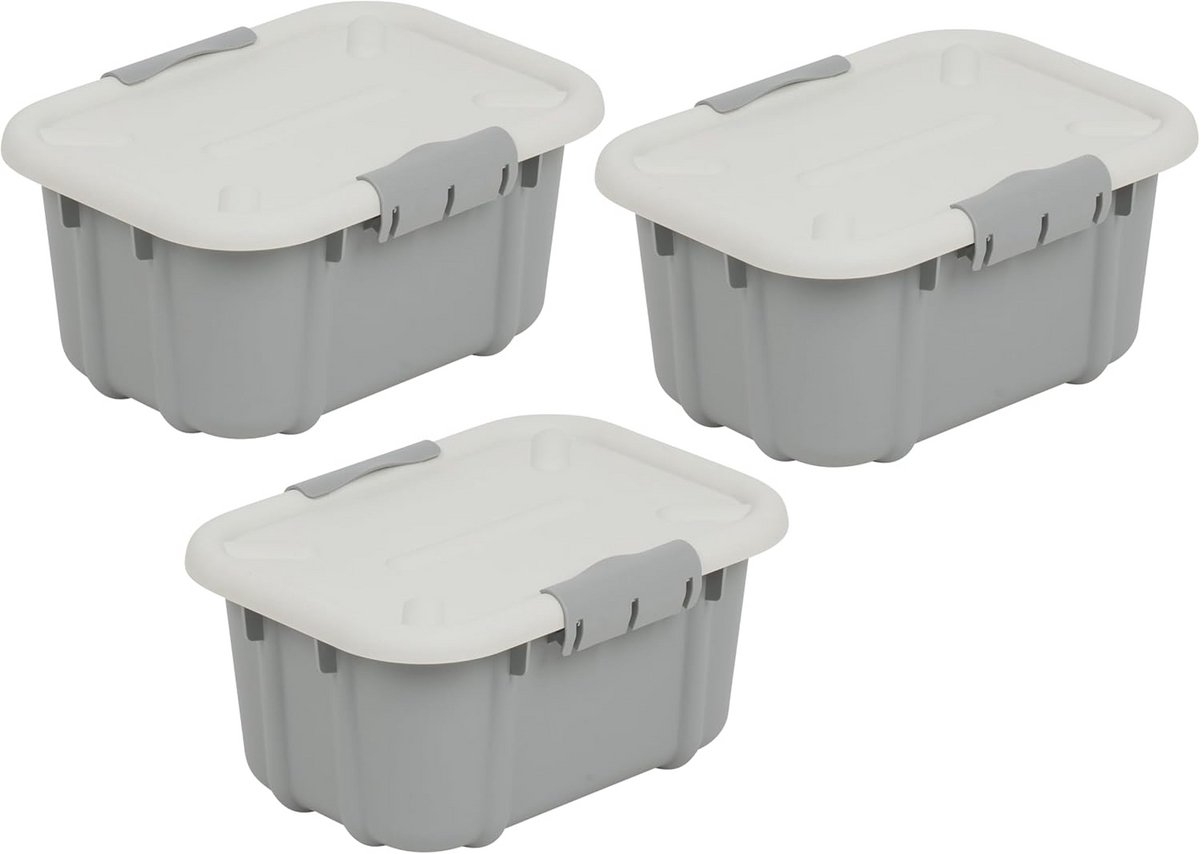 Set van 3 Universele Opbergdozen met Deksel 3,6 Liter Lichtgrijs
