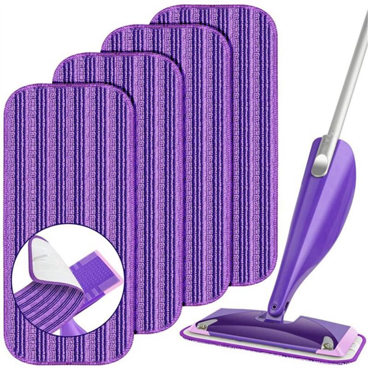 Herbruikbare dweilpads- geschikt voor -Swiffer Wet Jet, 4-stuks- microvezelvervangingspads -geschikt voor -het reinigen van hardhouten vloeren, natte en droge dweilpads voor 12 inch natte dweilpads, paars
