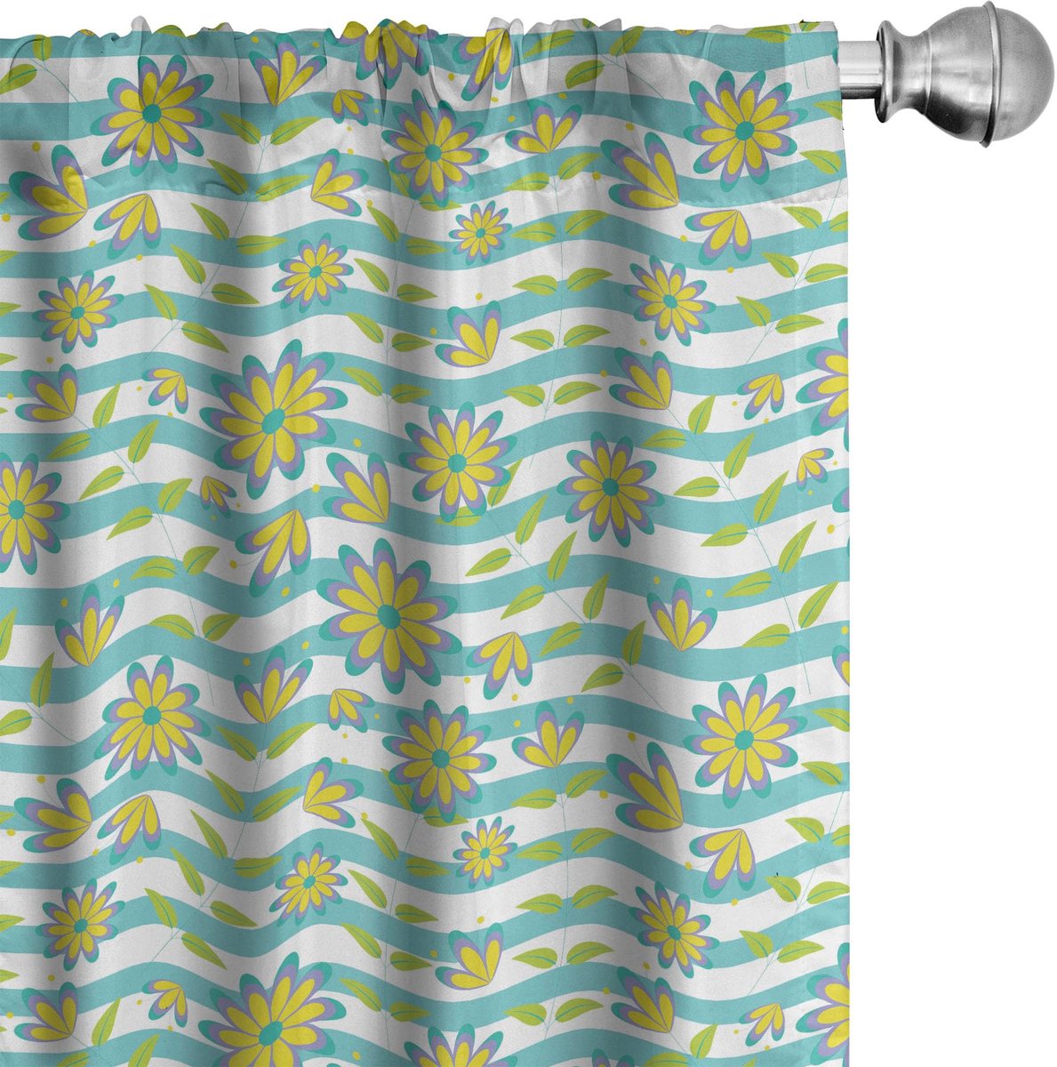 ABAKUHAUS Gordijnen met bloemen Set 2x75x175 cm – Seafoam en mosterdgeel – Microvezel Zeept groen