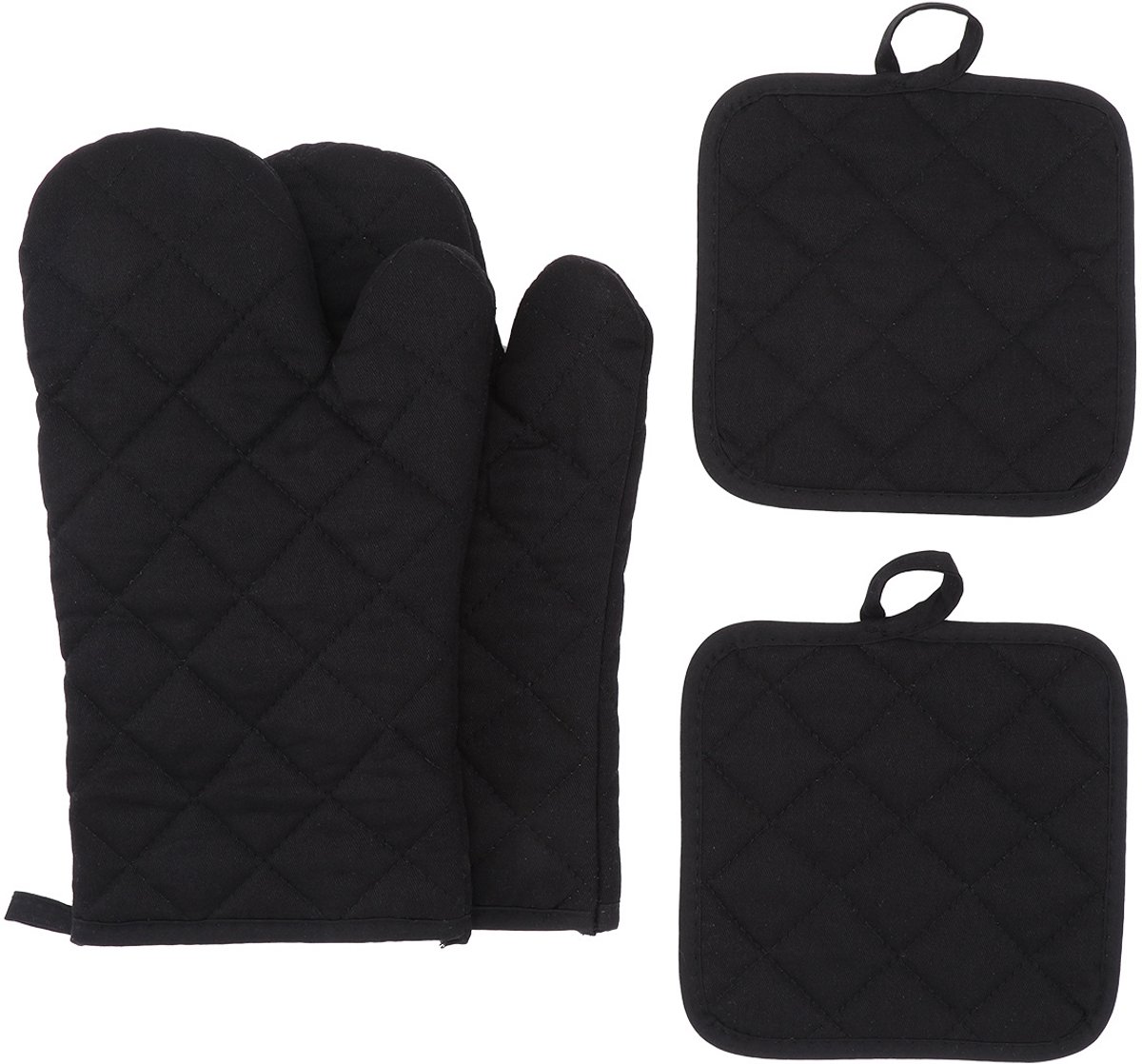 Hittebestendige handschoenen set van vier, hoge temperatuurbestendig, effen kleur - zwart