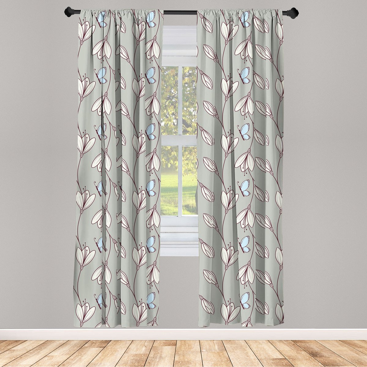 ABAKUHAUS Gordijnen – Bladeren/Vlinder – 2x75x175 cm – Zandbruin
