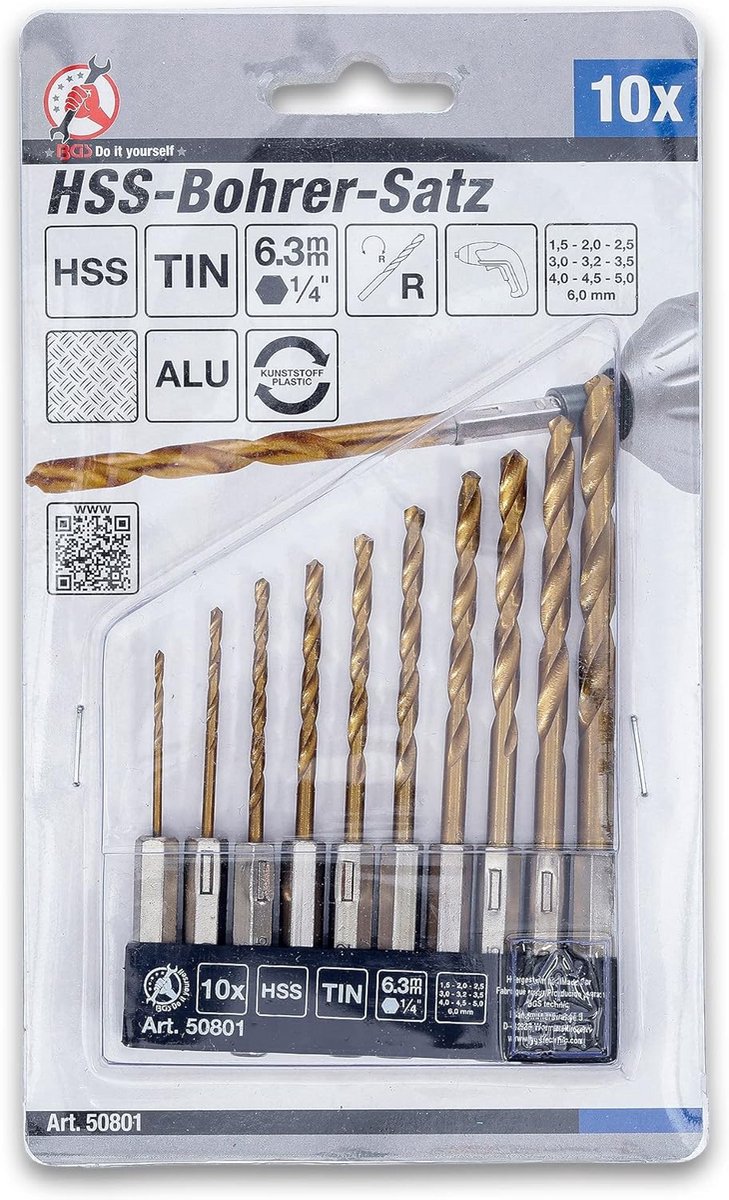 10-Delige HSS Boortjes Set Titanium Gecoat | Ø 1,5 - 6 mm