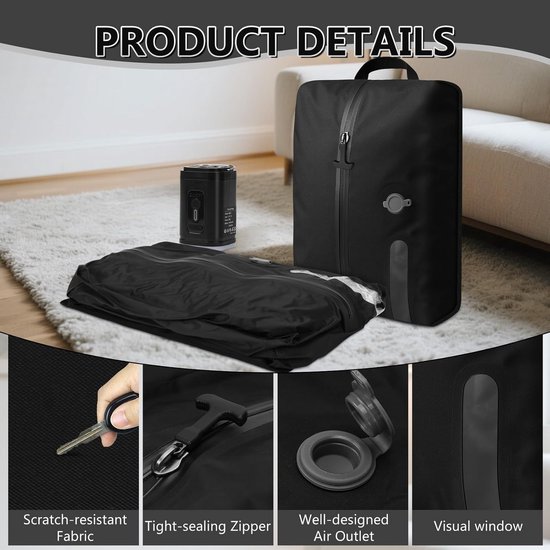 EULANT Grote nylon vacuümzakken voor kleding met luchtdichte IP67-ritssluiting, waterdichte vacuümcompressiezak voor deken/deken/beddengoed
