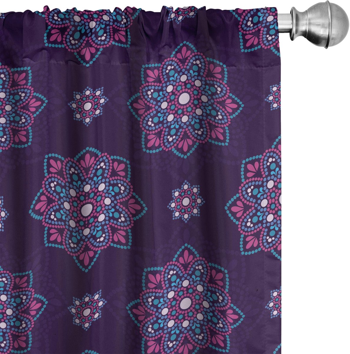 ABAKUHAUS Gordijnen – Dots Bloemen-Mandala – 2x75x175 cm – microvezel