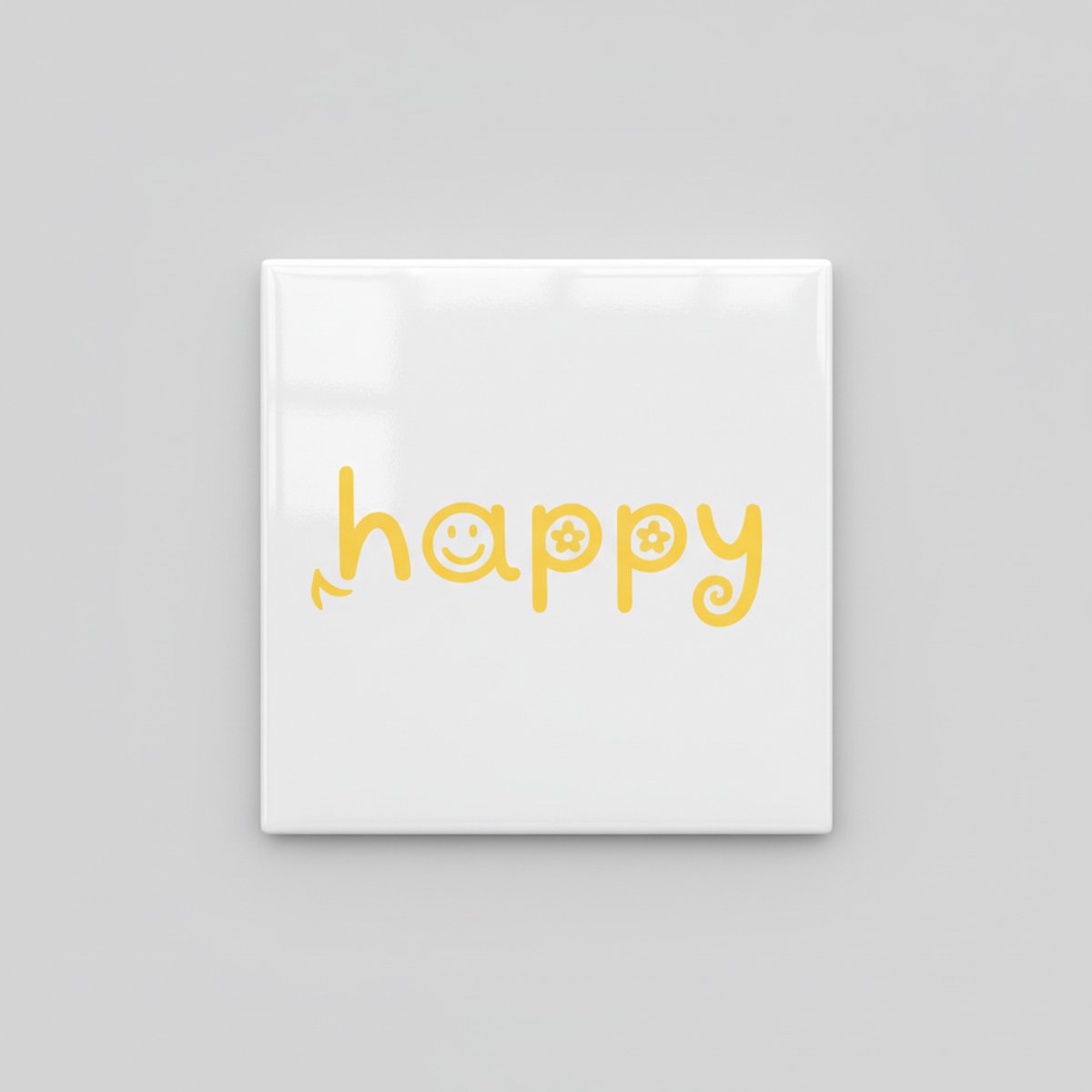 Nevolis “Happy” Keramische Tegel met Smiley Typografie – Positieve Quote Wanddecoratie – 15 × 15 cm Multi Color