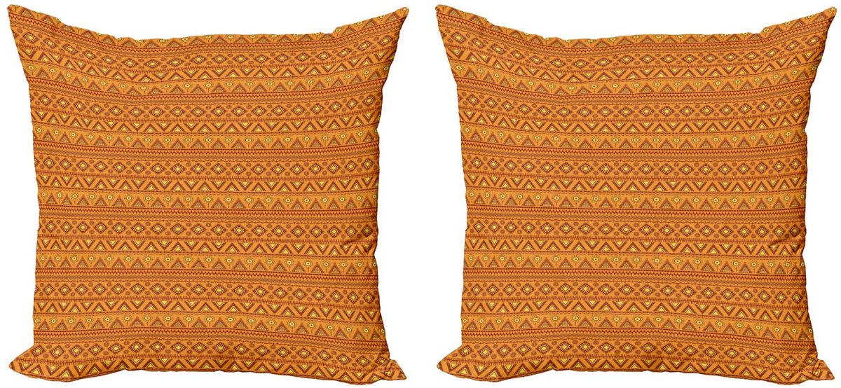 ABAKUHAUS Azteekse Kussenhoes Set – 2x 45x45 cm – Dubbelzijdig bedrukt Oranje