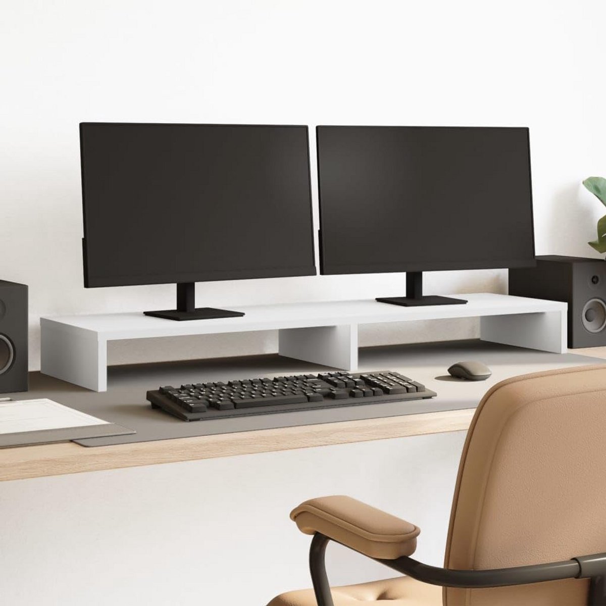 Verhoogde Dubbele Monitorstandaard Bureau Organizer Wit