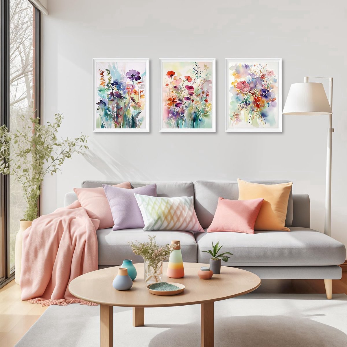 Stunq® Aquarel bloemen canvas foto's wilde bloemen muur foto's voor slaapkamer woonkamer decor 30 x 40 cm zonder lijst set van 3