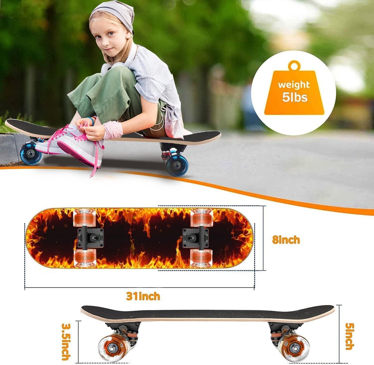 Cosensi Skateboard met knipperende wielen voor beginners en tieners Any
