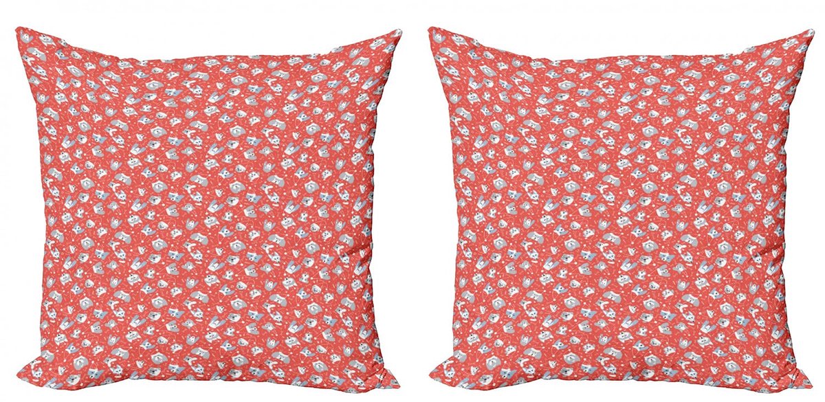 ABAKUHAUS Kussenhoes Set 2x50x50 cm – Dubbelzijdig bedrukt – Rits – Donkerkoraal/Grijs Dunkler Koralle Hellgrau