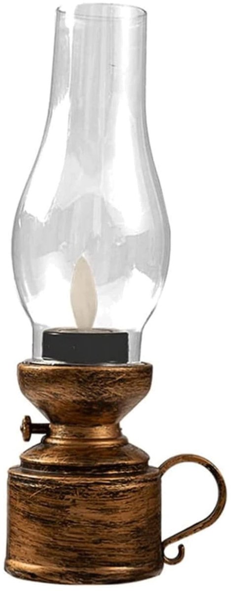 Home & Marker - LED Vintage Petroleumlamp - Vlam Effect - Op Batterijen - Warm Wit Licht - Sfeerverlichting - Tafellamp - Bronzen - VINTALUM