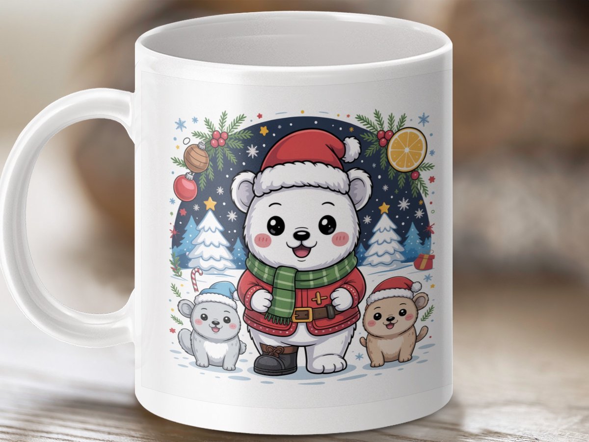 Mok Kerstijsbeer en Vrienden Mok, Feestelijke Kerst Mok, Winterse Dieren Mok, Kerst Cadeau, Kerst Decoratie Mok