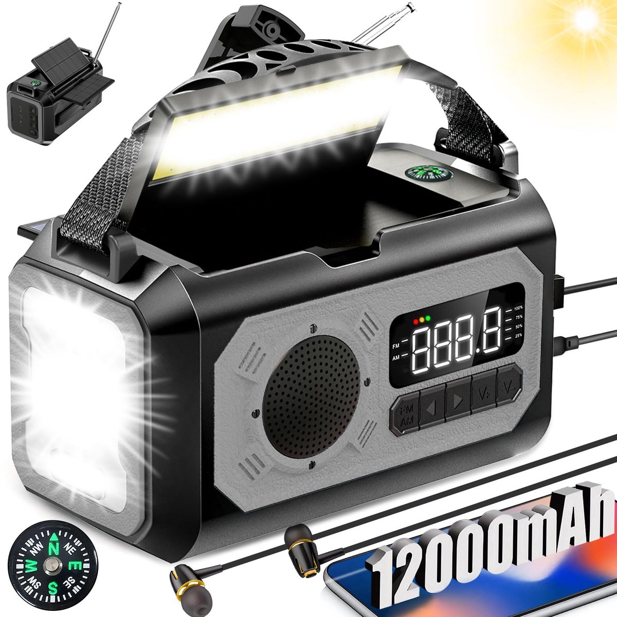 Unyqoos® Draagbare noodradio met zonne-energie en telefoonlader voor noodgevallen