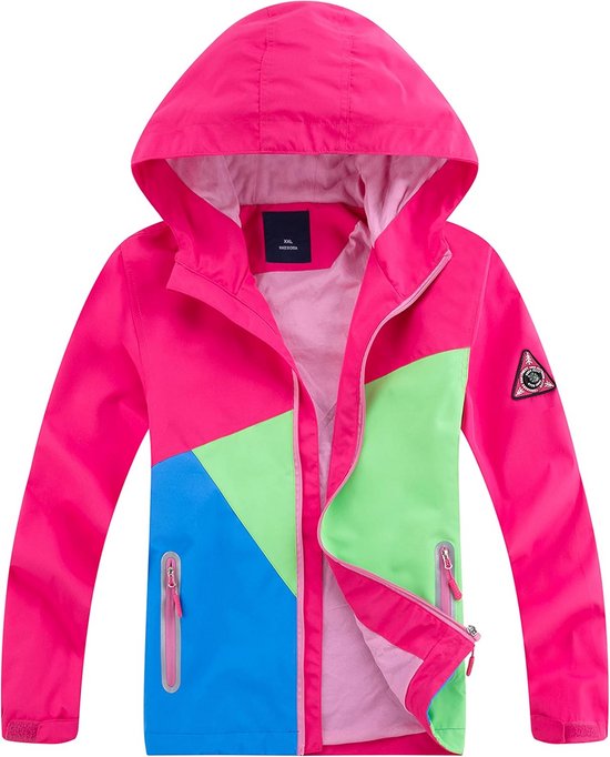 YOUNGSOUL Wind- en waterdichte regenjas voor kinderen met kleurblok, donkerblauw, 152-158 YOUNGSOUL Wind- en waterdichte regenjas voor kinderen met kleurblok, donkerblauw, 152-158