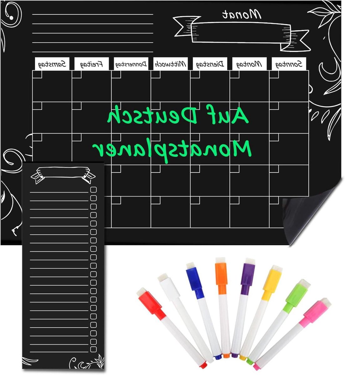 A3 maandplanner en weekplanner set met veegmagneet en markers, ideaal voor keuken en whiteboard
