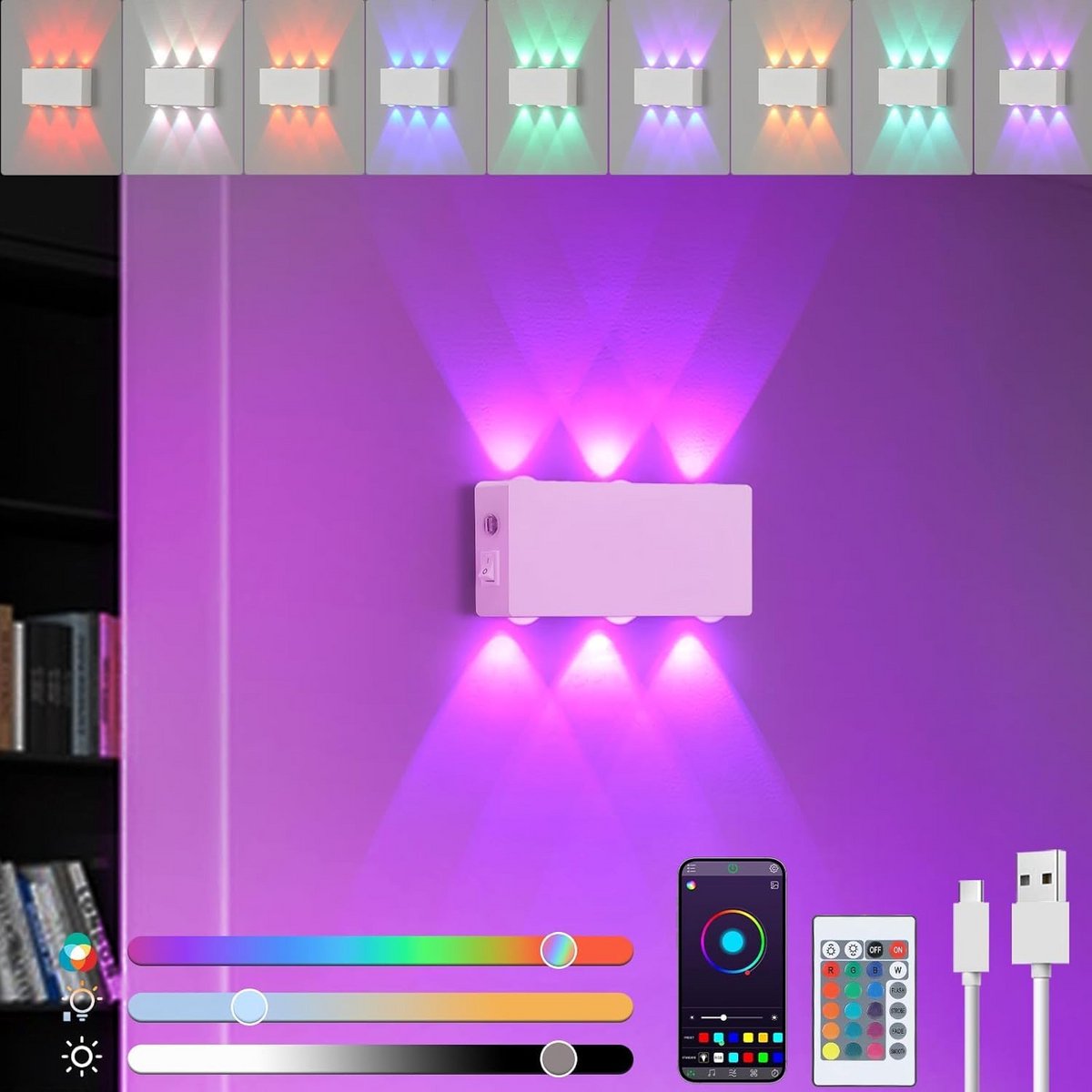 Draadloze Oplaadbare LED Wandlamp met Afstandsbediening en App - Dimbaar & Kleurinstelbaar