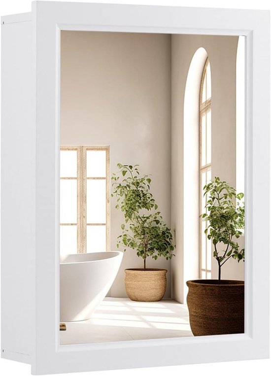 kleankin Badkamerwandkast met spiegel, spiegelkast, opbergkast, toilet, 1 deur, 2 planken, glas en hout, afmetingen: 41 x 14 x 60 cm, grijs