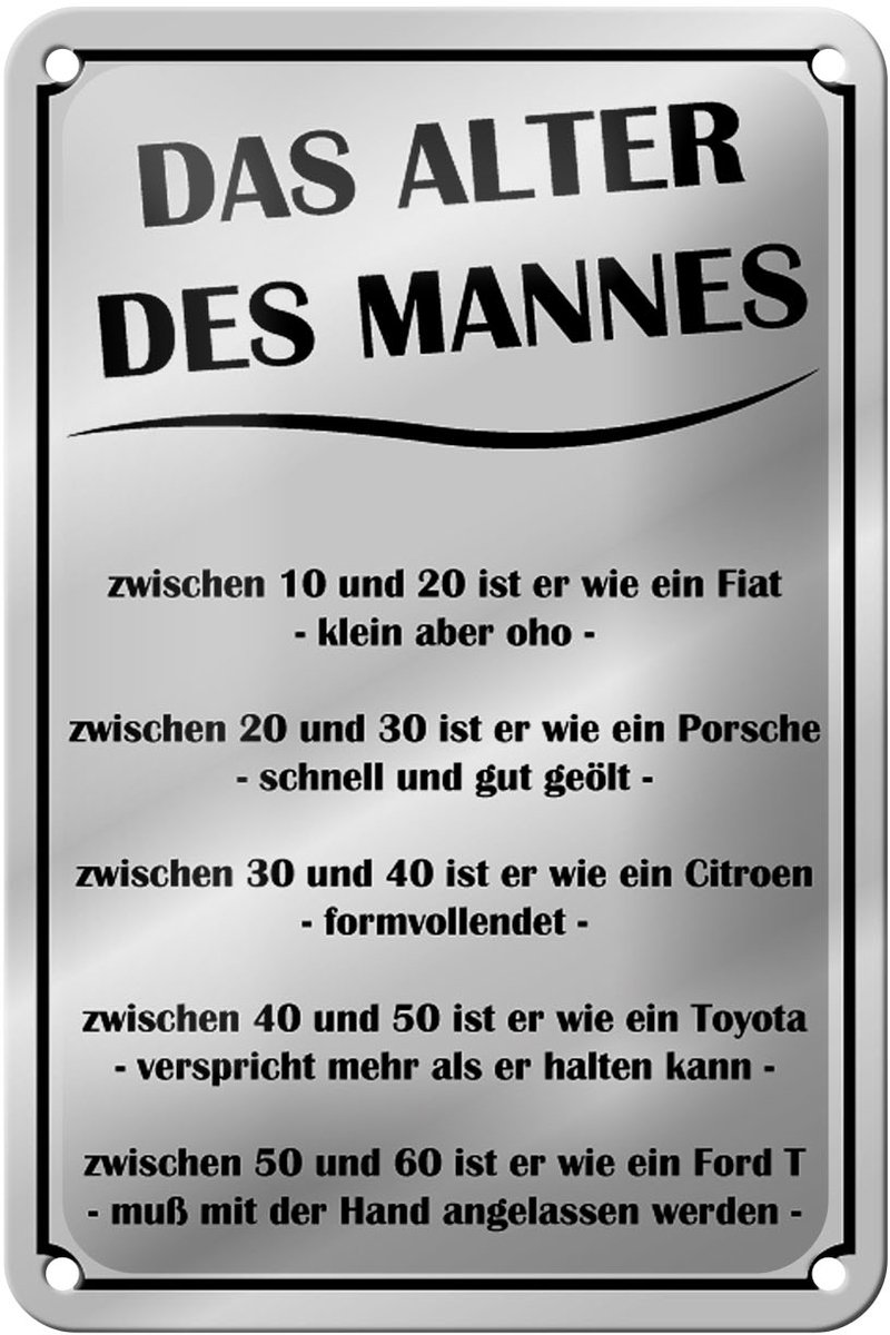 Blechschild Spruch 12x18cm das Alter des Mannes