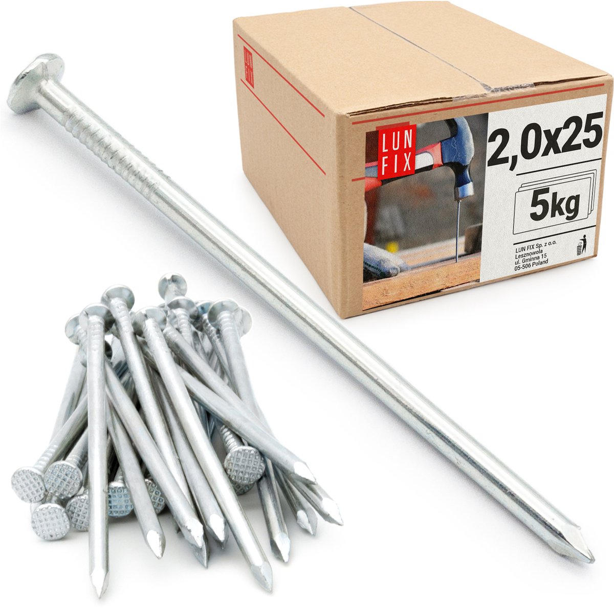 LUN FIX - Stahlnägel 2 x 25 mm - 5kg (ca. 7200 stk.) - Onverzinkte bouwnagels - Nagels voor timmerwerk