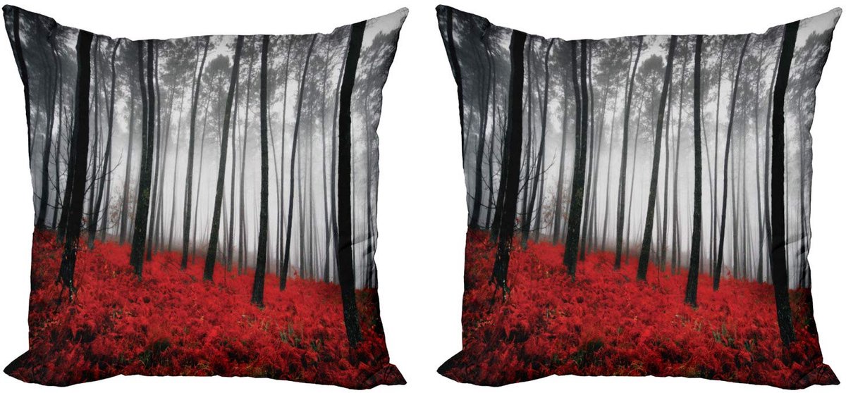 ABAKUHAUS Bosdecoratiekussen – Kussenhoes 2x45x45 cm – Dubbelzijdige opdruk – Zwart/Rood/Grijs