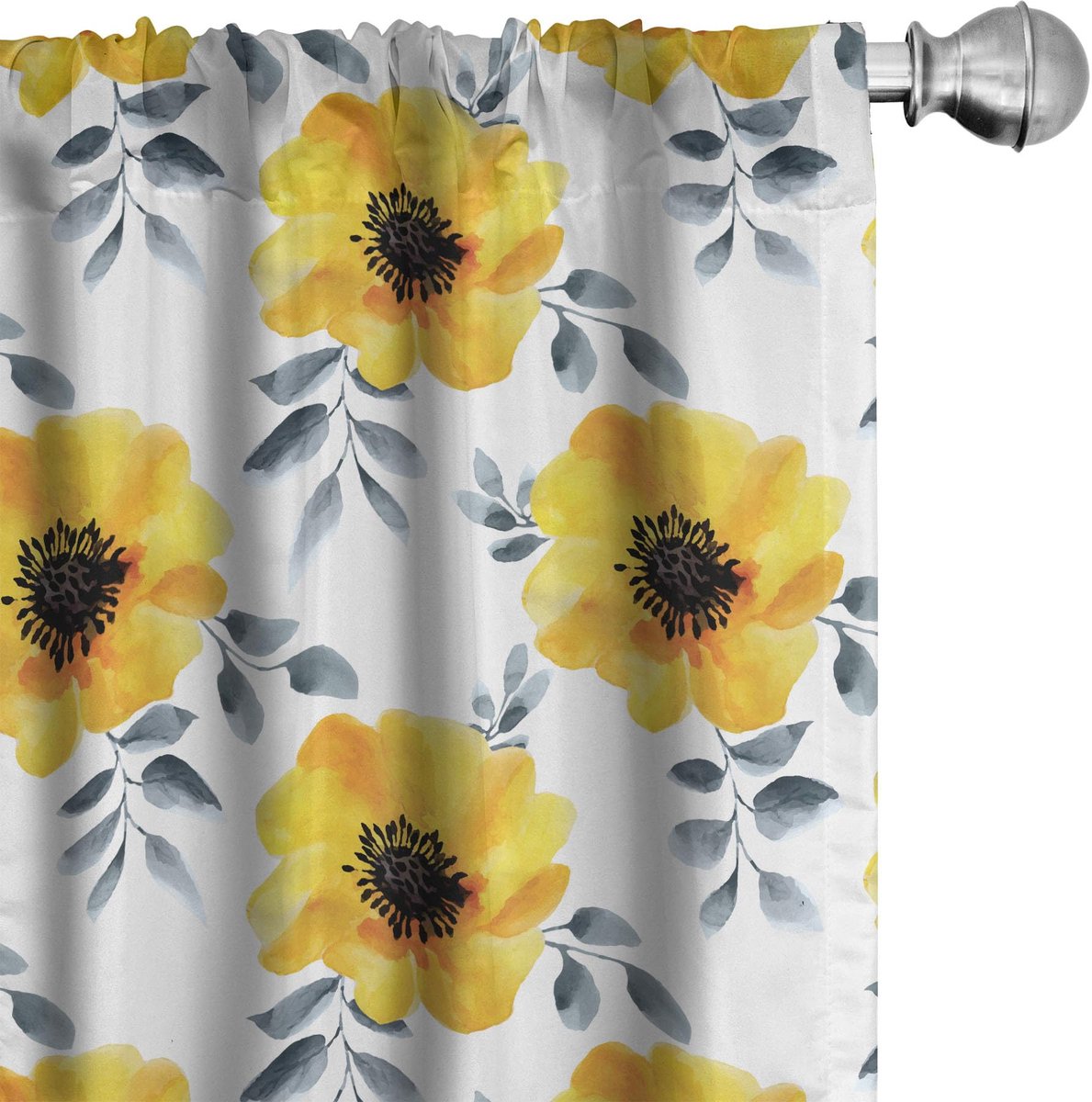 ABAKUHAUS Gebloemd – 2x Voorhangen 75×225 cm – Verduisterend, Microvezel, Aarde Geel/Wit Aarde Geel en Wit
