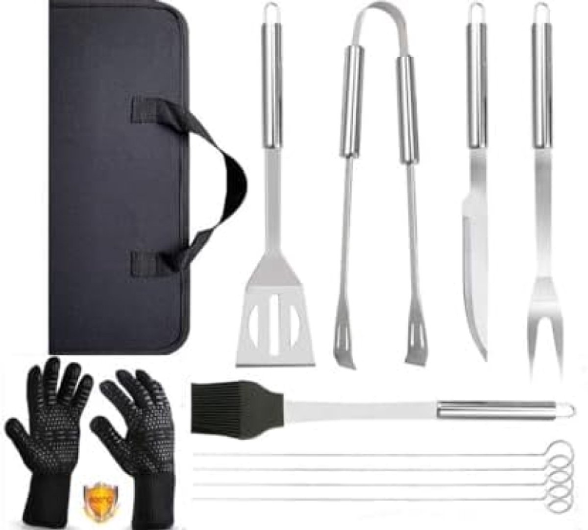 Complete 9-delige BBQ Gereedschapset met Hittebestendige Handschoenen en Draagtas