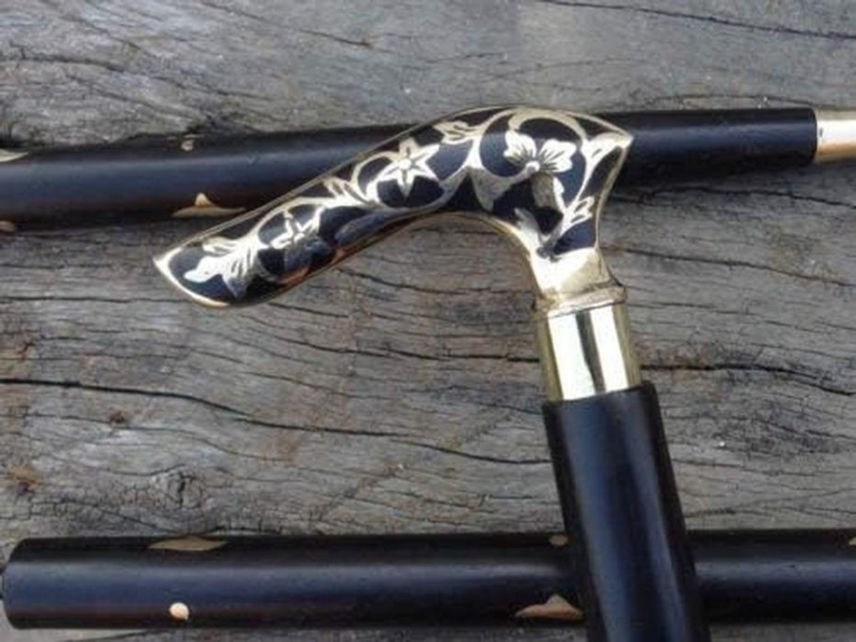 Wandelstok - Stijlvolle stok - Decoratief gebruik - Messing handvat - 85 cm lengte - Zilver