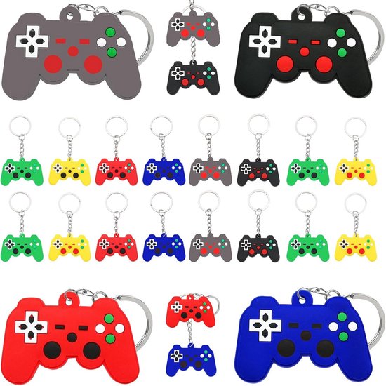 UYUYong 56 stuks videospel-cadeautjes met klikarmband voor kinderen, videospelcontroller, sleutelhanger, lichtgevende tatoeagestickers, spel tafelkleed, siliconen armband, gaming trekkoord, voor