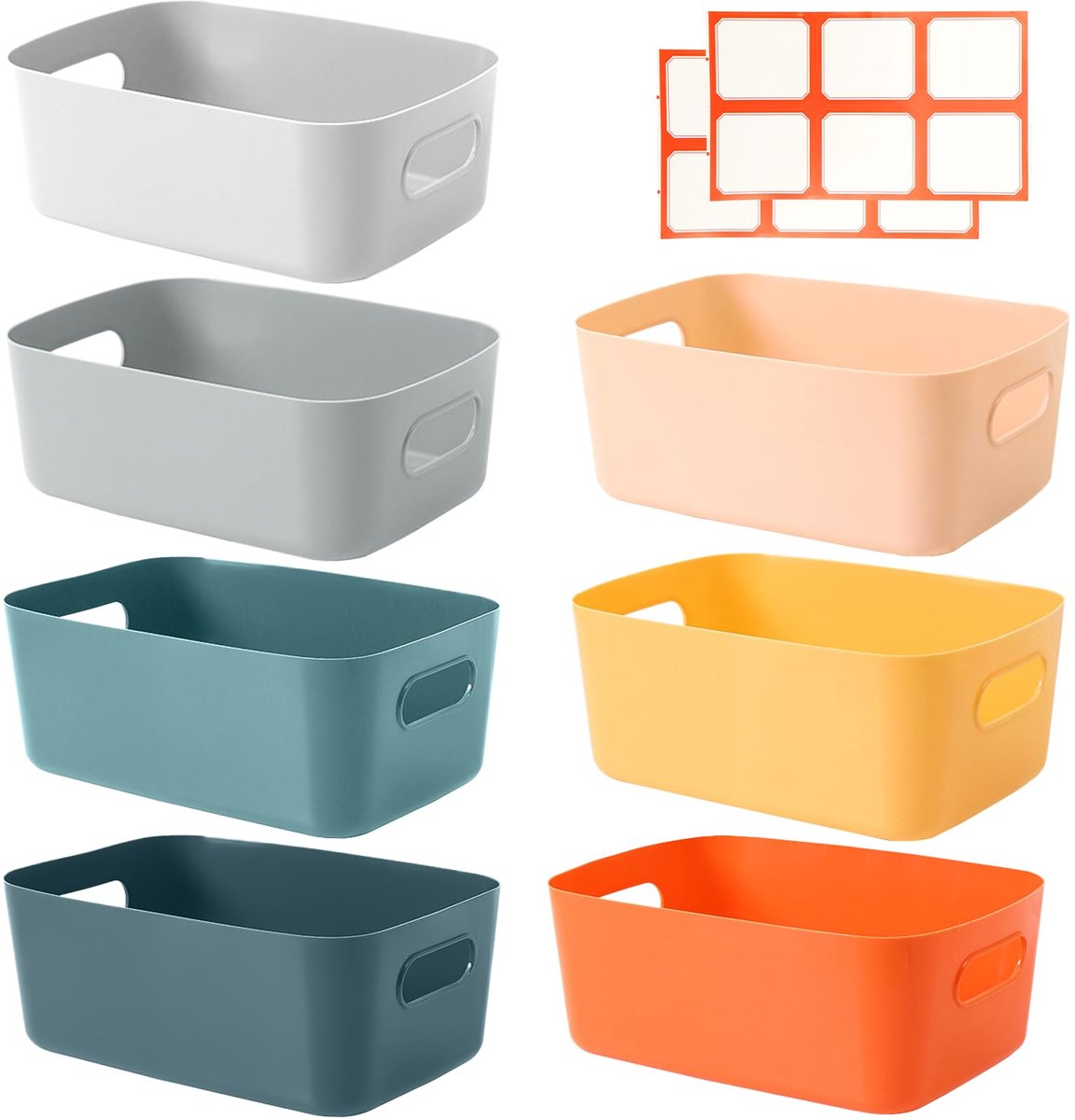 Unyqoos® Set van 6 multifunctionele opbergmanden met etiketten in diverse kleuren