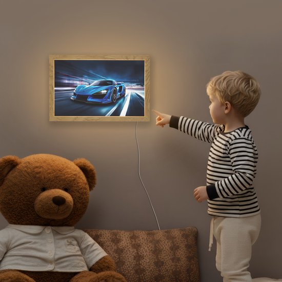 Nachtlampje 30x20 cm - Kinder lamp - Auto - Blauw - Jongens - Kind - Tafellamp kinderkamer - Slaapkamer lamp - Bedlamp kinderen - Kinderlampje stopcontact - Wandlamp babykamer - Nachtlampjes van Merkloos — afbeelding 5