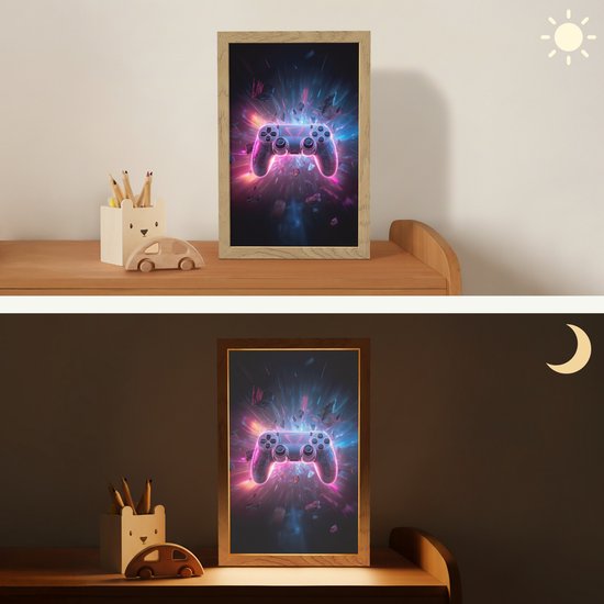 Nachtlampje 20x30 cm - Kinder lampje - Controller - Neon - Explosie - Abstract - Tafellamp kinderkamer - Slaapkamer lamp - Bedlamp kinderen - Kinderlampje stopcontact - Wandlamp babykamer - Nachtlampjes van OnlyWow — afbeelding 4