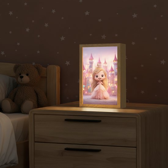 Nachtlampje 20x30 cm - Kinder lamp - Prinses - Roze - Kasteel - Tafellamp kinderkamer - Slaapkamer lamp - Bedlamp kinderen - Kinderlampje stopcontact - Wandlamp babykamer - Nachtlampjes van Merkloos — afbeelding 2