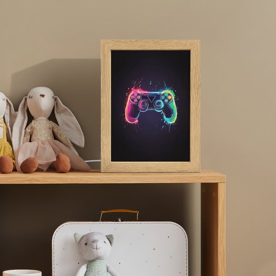 Nachtlampje 15x20 cm - Kinder lamp - Grafisch - Controller - Neon - Verfspatten - Tafellamp kinderkamer - Slaapkamer lamp - Bedlamp kinderen - Kinderlampje stopcontact - Wandlamp babykamer - Nachtlampjes van Merkloos — afbeelding 3