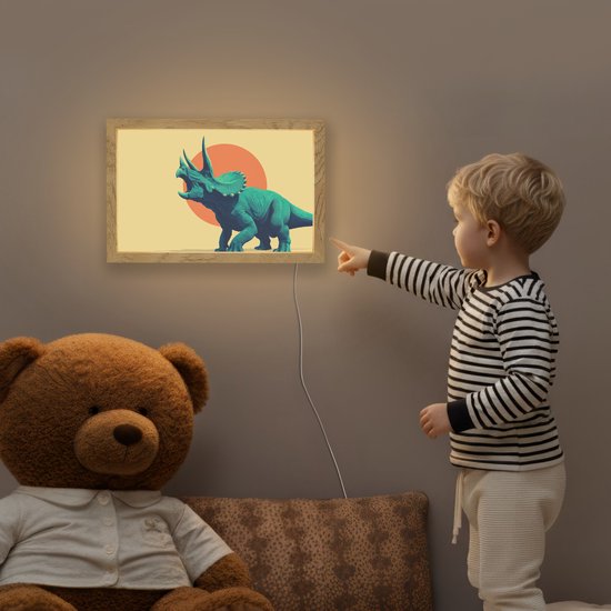 Nachtlampje 30x20 cm - Kinder lamp - Triceratops - Cirkel - Oranje - Hoorns - Tafellamp kinderkamer - Slaapkamer lamp - Bedlamp kinderen - Kinderlampje stopcontact - Wandlamp babykamer - Nachtlampjes van Merkloos — afbeelding 5