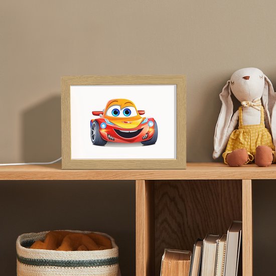 Nachtlampje 20x15 cm - Kinder lamp - Raceauto - Oranje - Jongens - Kinderen - Auto - Tafellamp kinderkamer - Slaapkamer lamp - Bedlamp kinderen - Kinderlampje stopcontact - Wandlamp babykamer - Nachtlampjes van Merkloos — afbeelding 3