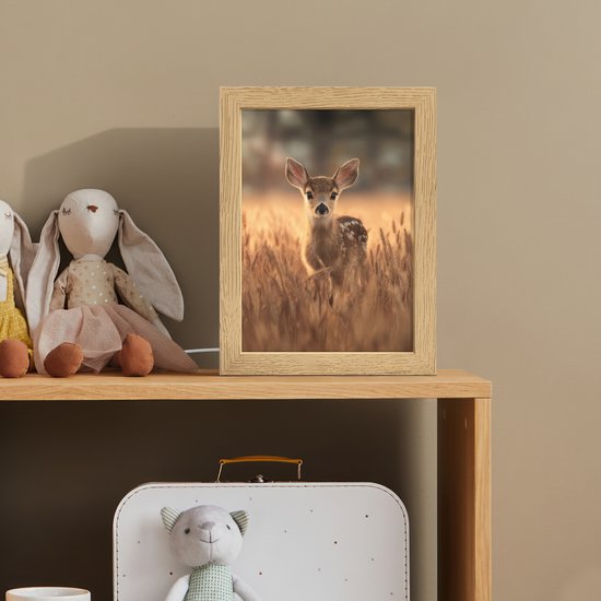 Nachtlampje 15x20 cm - Kinder lamp - Hert - Graanveld - Bruin - Tafellamp kinderkamer - Slaapkamer lamp - Bedlamp kinderen - Kinderlampje stopcontact - Wandlamp babykamer - Nachtlampjes van DecoAction — afbeelding 3