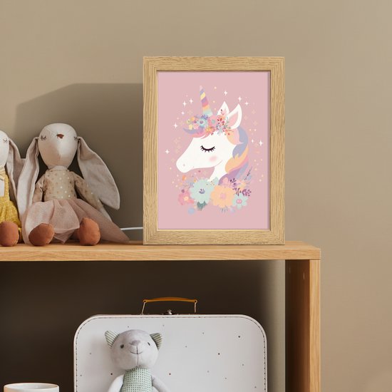 Nachtlampje 15x20 cm - Kinder lamp - Eenhoorn - Roze - Bloemen - Tafellamp kinderkamer - Slaapkamer lamp - Bedlamp kinderen - Kinderlampje stopcontact - Wandlamp babykamer - Nachtlampjes van Merkloos — afbeelding 3