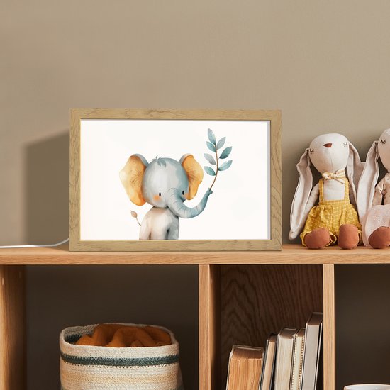 Nachtlampje 30x20 cm - Kinder lampje - Olifant - Dier - Pastel kleuren - Tafellamp kinderkamer - Slaapkamer lamp - Bedlamp kinderen - Kinderlampje stopcontact - Wandlamp babykamer - Nachtlampjes van Merkloos — afbeelding 3