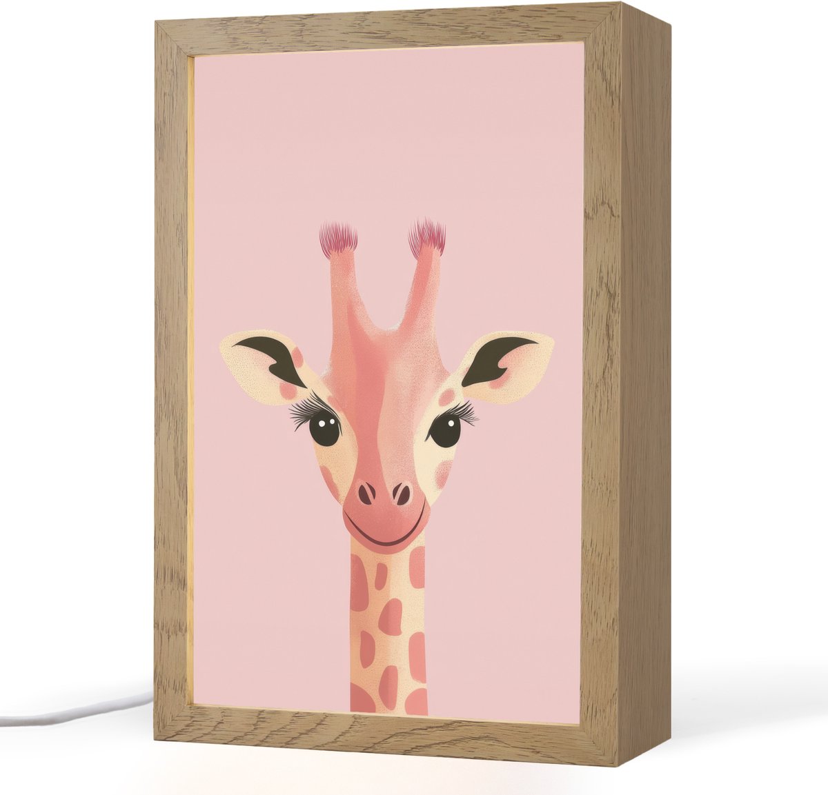 Nachtlampje 20x30 cm - Kinder lampje - Giraffe - Illustratie - Roze - Tafellamp kinderkame