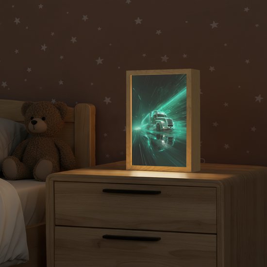 Nachtlampje 20x30 cm - Kinder lamp - Vrachtwagen - Snelheid - Groen - Neon - Tafellamp kinderkamer - Slaapkamer lamp - Bedlamp kinderen - Kinderlampje stopcontact - Wandlamp babykamer - Nachtlampjes van Merkloos — afbeelding 2