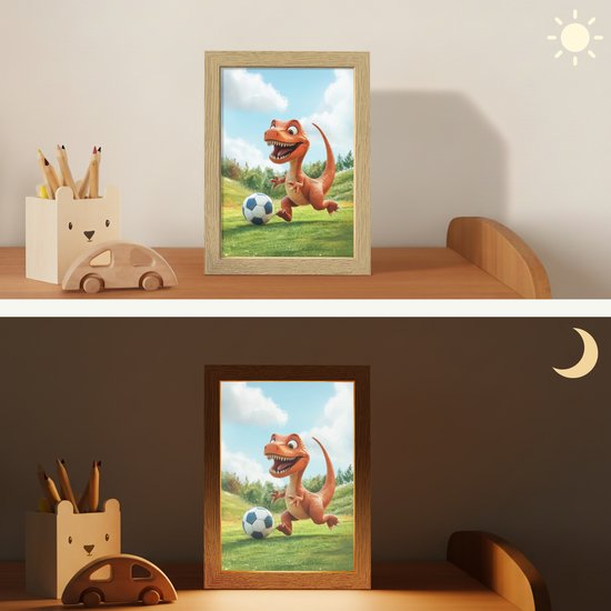 Nachtlampje 15x20 cm - Kinder lampje - Dinosaurus - Oranje - Cartoon - Voetbal - Tafellamp kinderkamer - Slaapkamer lamp - Bedlamp kinderen - Kinderlampje stopcontact - Wandlamp babykamer - Nachtlampjes van OnlyWow — afbeelding 4