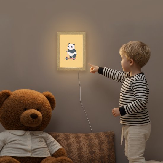 Nachtlampje 15x20 cm - Kinder lampje - Panda - Step - Geel - Tafellamp kinderkamer - Slaapkamer lamp - Bedlamp kinderen - Kinderlampje stopcontact - Wandlamp babykamer - Nachtlampjes van OnlyWow — afbeelding 5