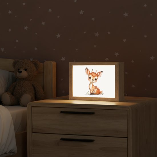 Nachtlampje 20x15 cm - Kinder lamp - Hert - Baby - Dieren - Tafellamp kinderkamer - Slaapkamer lamp - Bedlamp kinderen - Kinderlampje stopcontact - Wandlamp babykamer - Nachtlampjes van OnlyWow — afbeelding 2