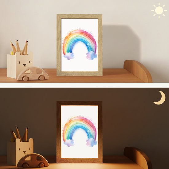 Nachtlampje 15x20 cm - Kinder lamp - Regenboog - Kinderen - Meisje - Tafellamp kinderkamer - Slaapkamer lamp - Bedlamp kinderen - Kinderlampje stopcontact - Wandlamp babykamer - Nachtlampjes van Merkloos — afbeelding 4